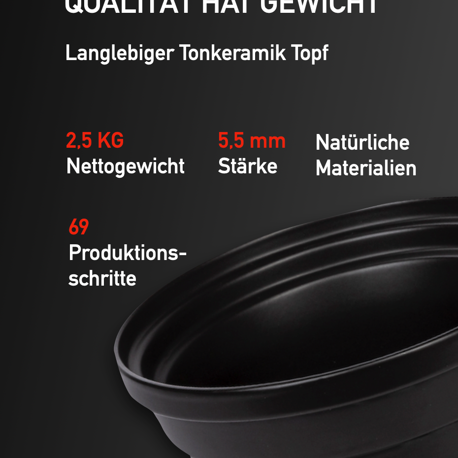 Keramiktopf KCC-280 ohne Beschichtung und ohne BPA ideal für Slow cooking