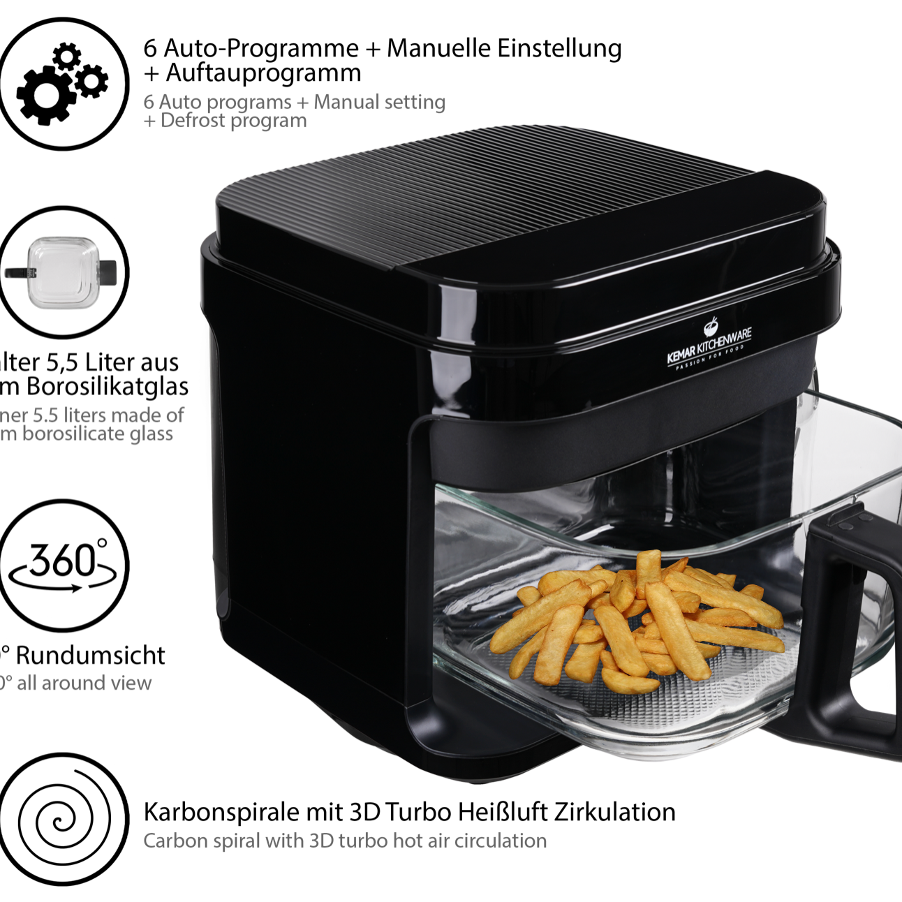 KeMar KHF-550 Friteuse mit Glaskorb Glasbehälter