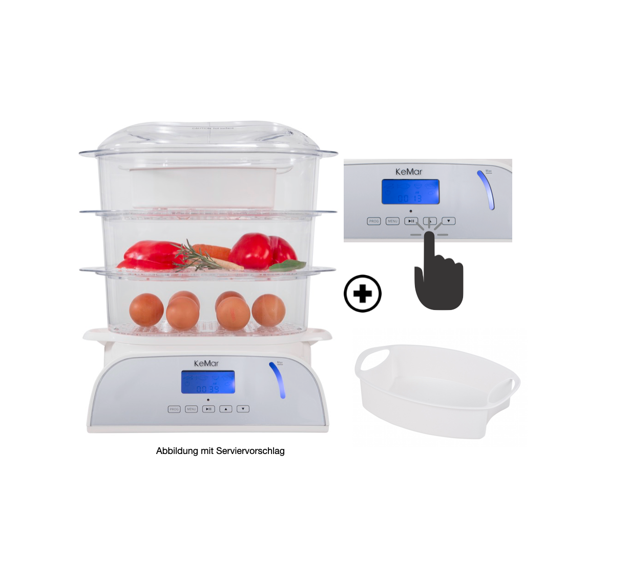 Möhren dünsten im KFS-950 Dampfgarer mit Touchdisplay und Reisschale.