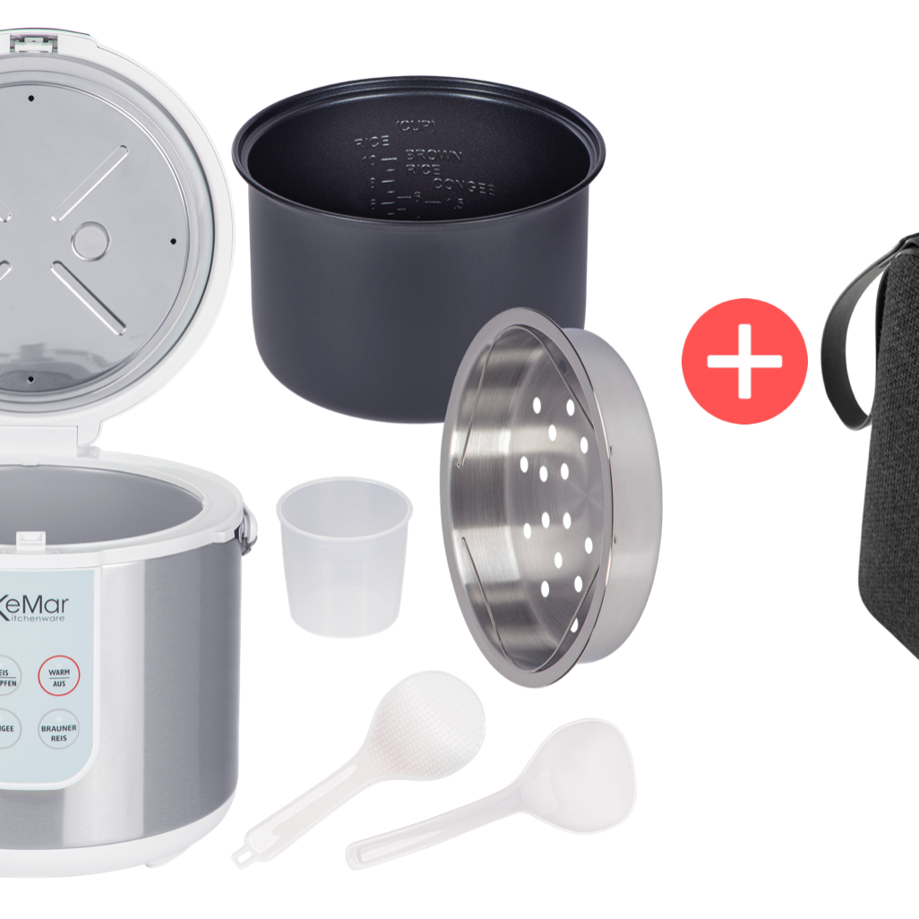 Bluetooth Lautsprecher Rabattaktion KRC-130 mit Reiskocher und Keramiktopf.