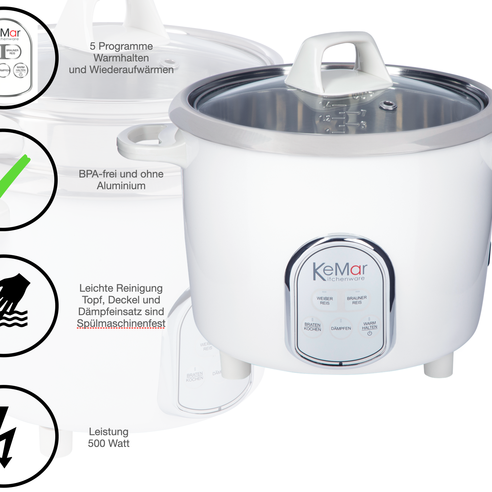 Leichte Reinigung des KRC-175 BPA-frei und ohne Aluminium automatisches Warmhalteprogramm.