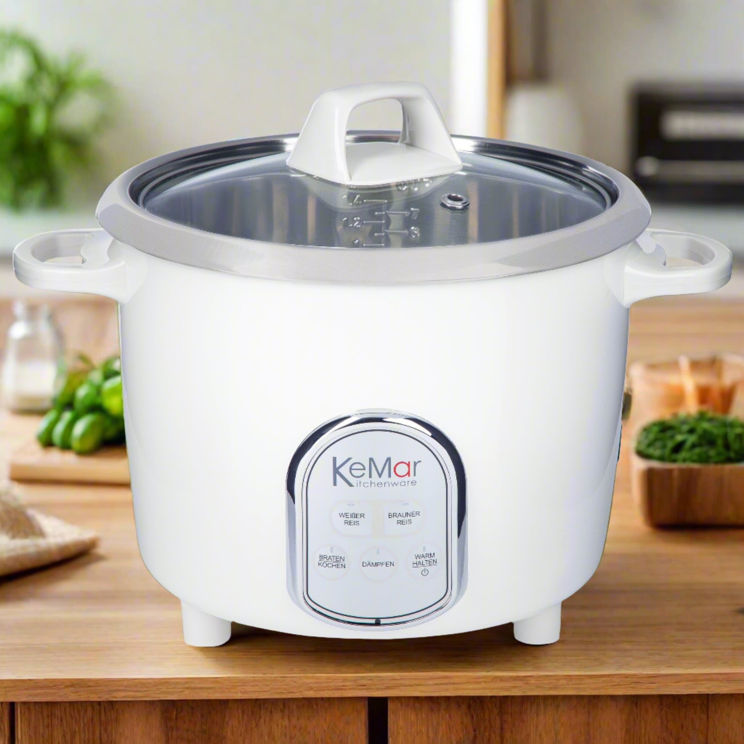 Reiskocher KRC-175 mit 5 Programmen wie warmhalten, kochen, brauner Reis, weißer Reis und dämpfen.