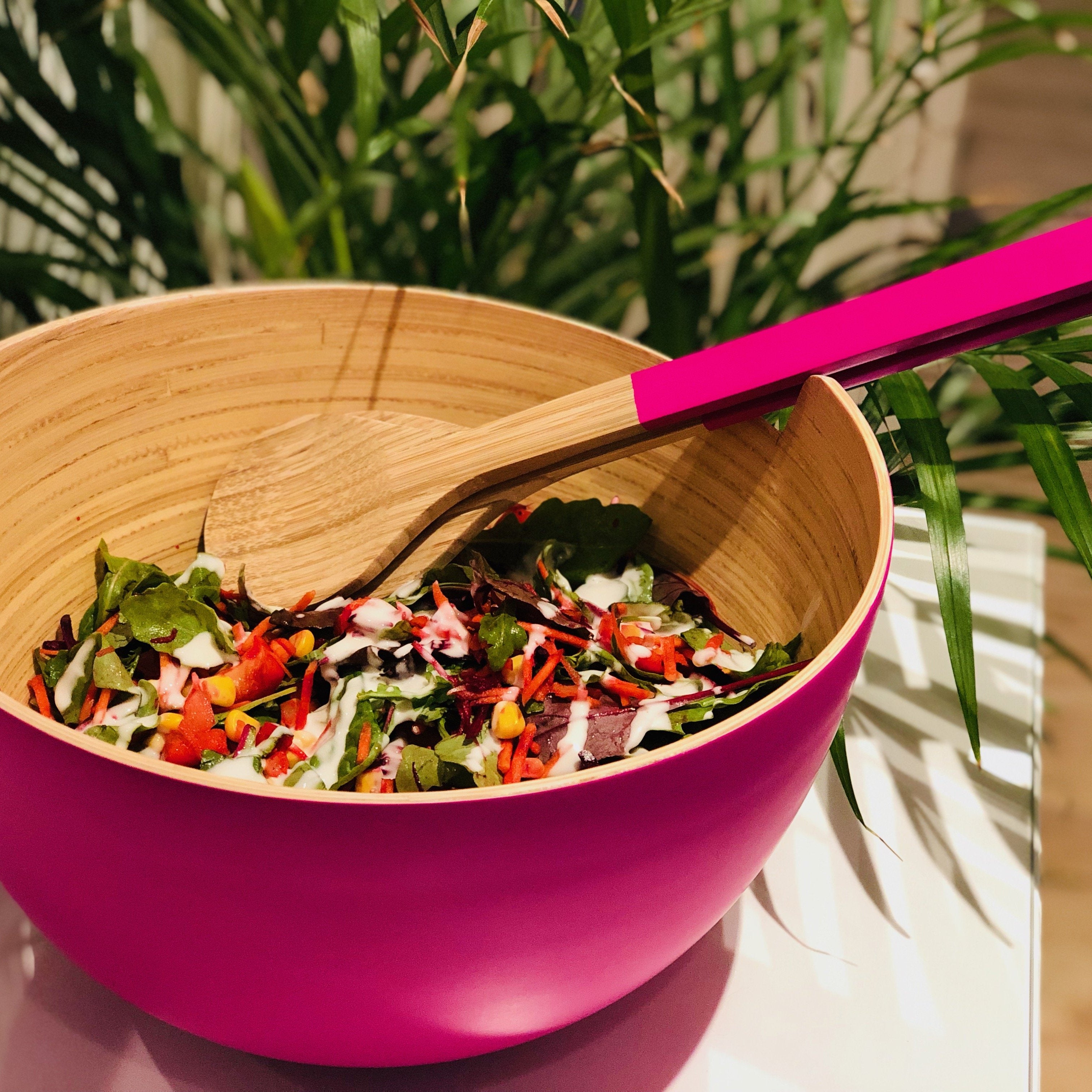 Bambus Salatschüssel | mit Besteck - KeMar GmbH | Kitchenware | Haushaltsgeräte