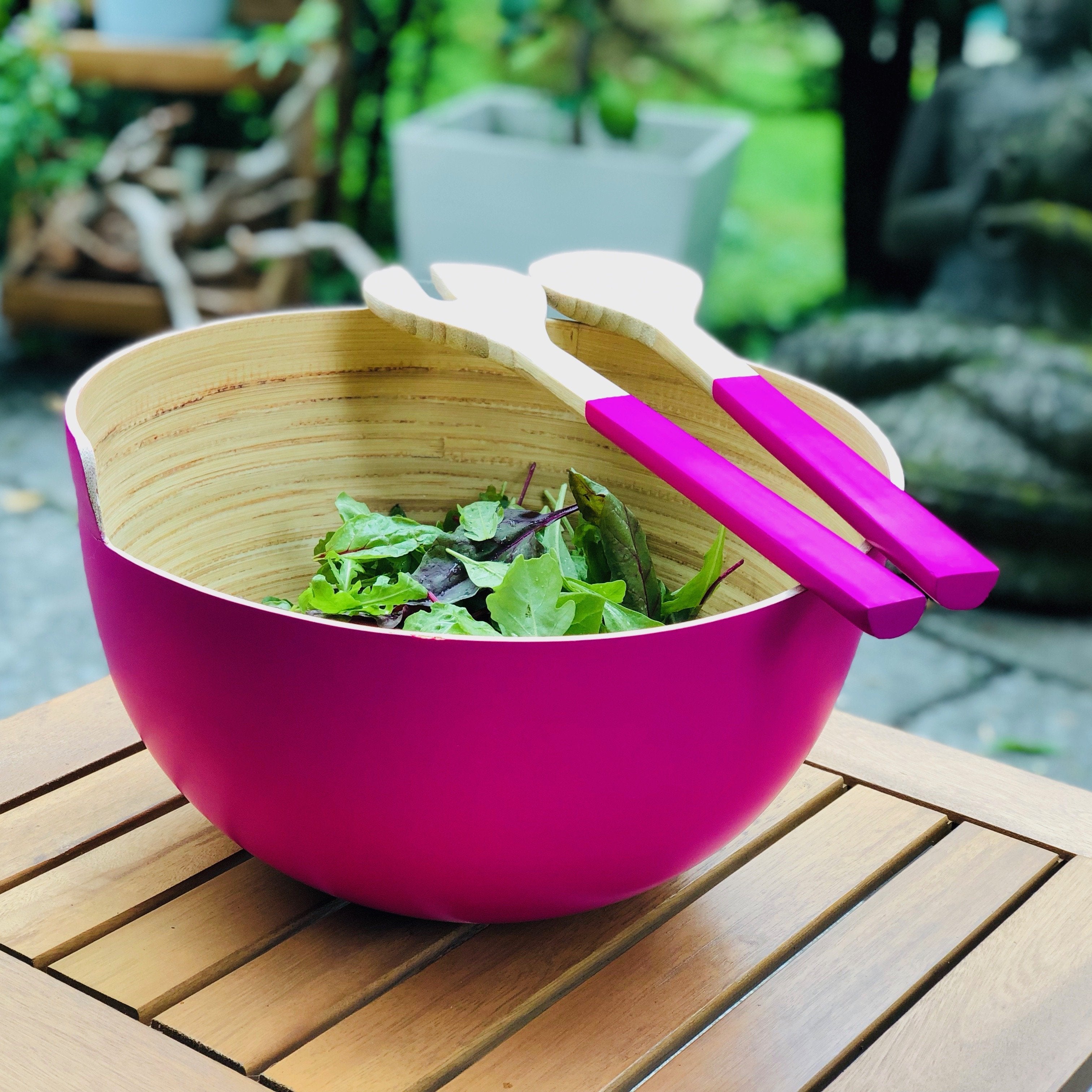 Bambus Salatschüssel | mit Besteck - KeMar GmbH | Kitchenware | Haushaltsgeräte