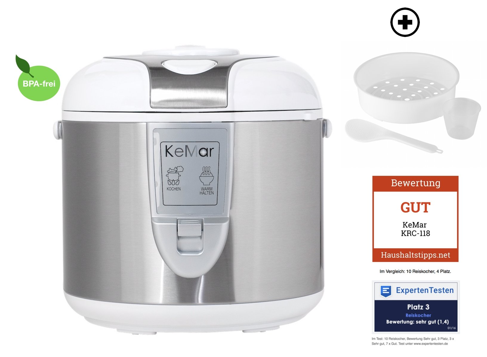 KRC-118 Reiskocher | Mit Dämpfeinsatz - KeMar GmbH | Kitchenware | Haushaltsgeräte