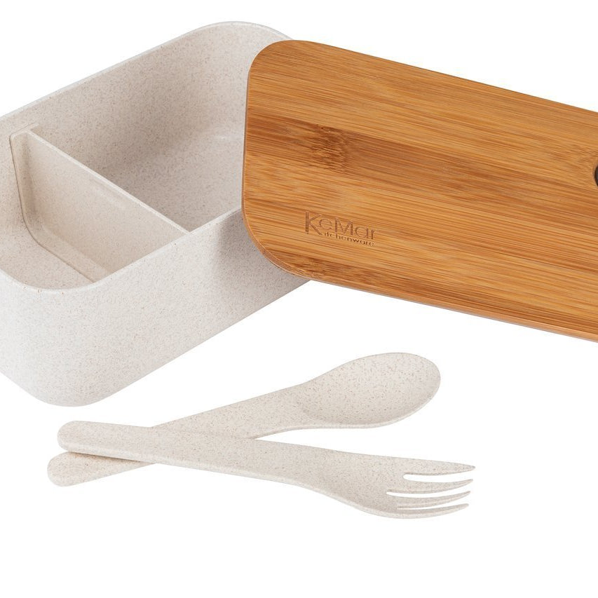 Lunchbox Set 6-1 | Brotdose | Bentobox mit Bambus Deckel 1,1 L | aus Reisfaser und PP - KeMar GmbH | Kitchenware | Haushaltsgeräte