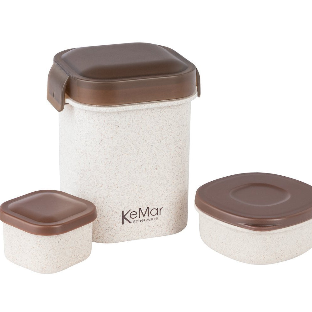 Lunchbox Set 6-1 | Brotdose | Bentobox mit Bambus Deckel 1,1 L | aus Reisfaser und PP - KeMar GmbH | Kitchenware | Haushaltsgeräte