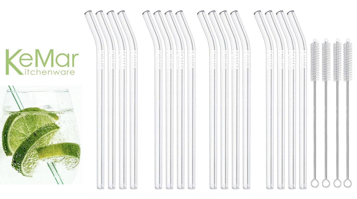 Trinkhalme aus Glas | Glasstrohhalme Gebogen | 23 cm - KeMar GmbH | Kitchenware | Haushaltsgeräte
