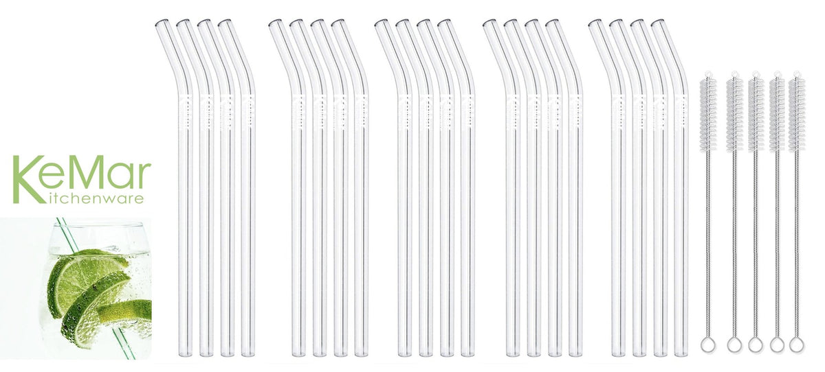 Trinkhalme aus Glas | Glasstrohhalme Gebogen | 23 cm - KeMar GmbH | Kitchenware | Haushaltsgeräte