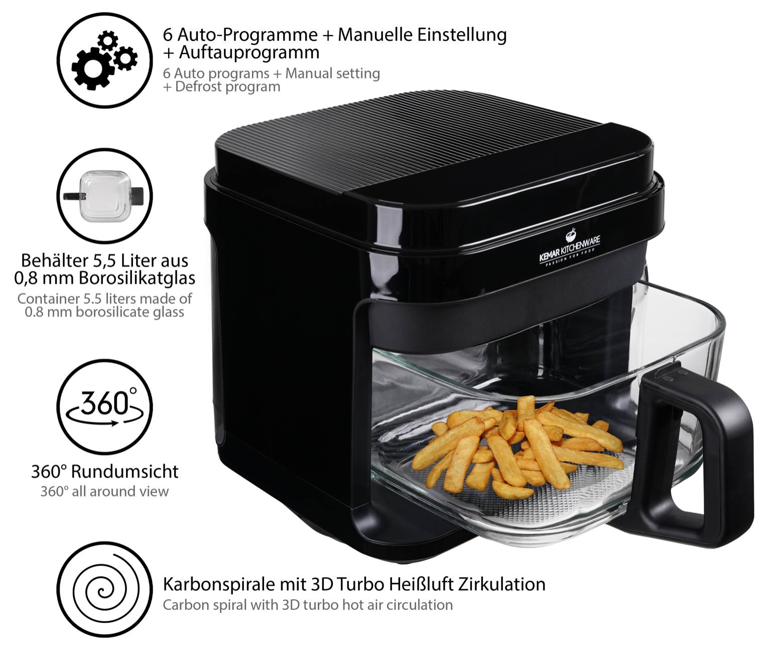 KeMar KHF-550 Friteuse mit Glaskorb Glasbehälter