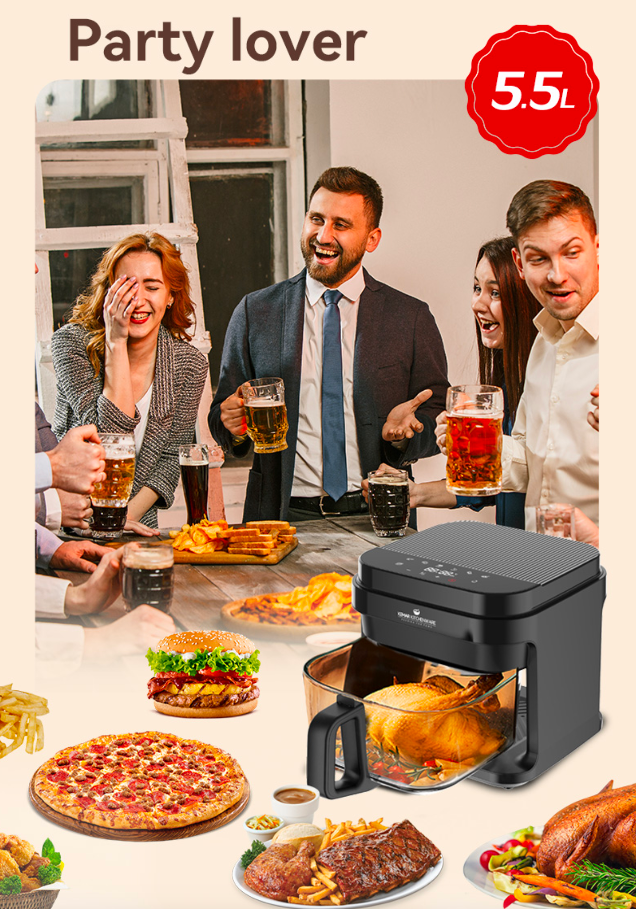 Airfryer von KeMar Glasbehälter KHF-550 spülmaschinenfest