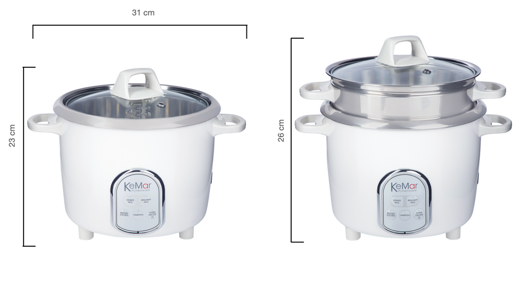 Kleiner mini Reiskocher für 1-6 Personen und Kochprogrammen auch für Milchreis und alle Reissorten sowie Warmhaltefunktion. 