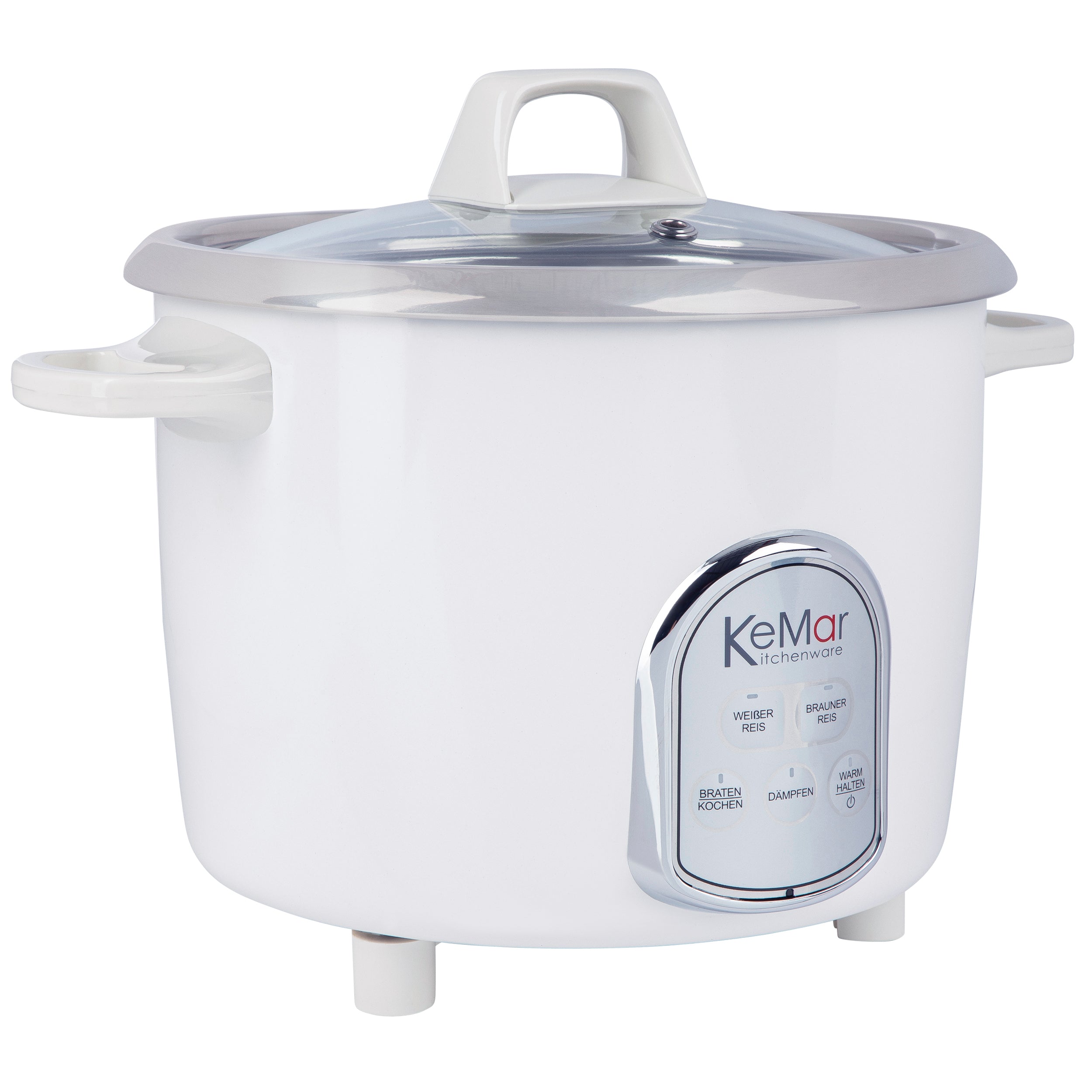 Kleiner Reiskocher KRC-175 mit Edelstahltopf und Glasdeckel ohne Beschichtung und Aluminium zum Dampfgaren.  