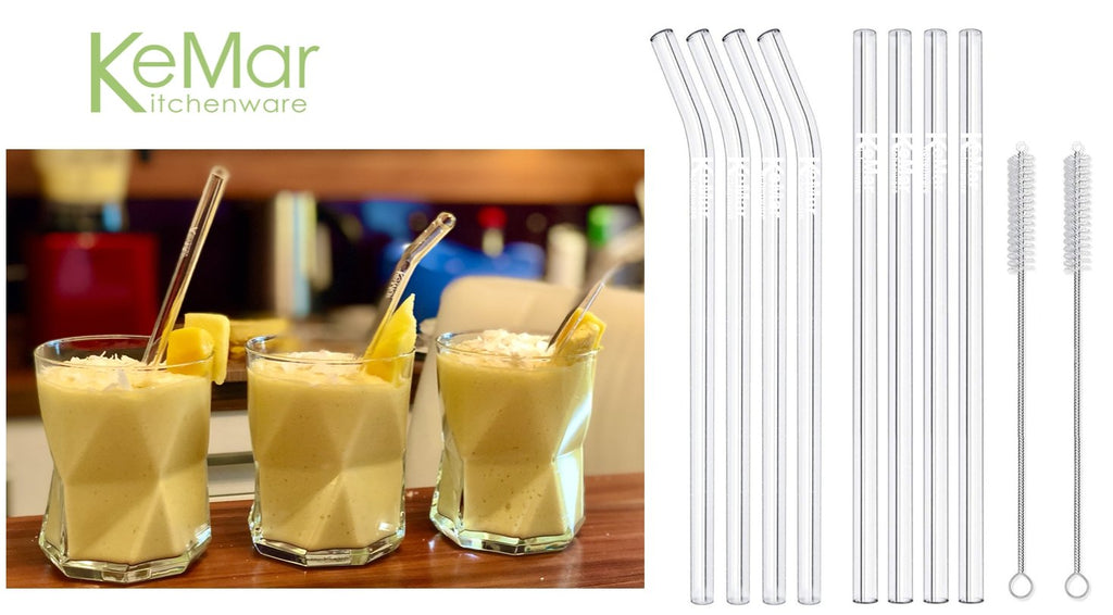 Trinkhalme aus Glas | 4 Stück Gerade | 4 Stück gebogen | 23 cm - KeMar GmbH | Kitchenware | Haushaltsgeräte