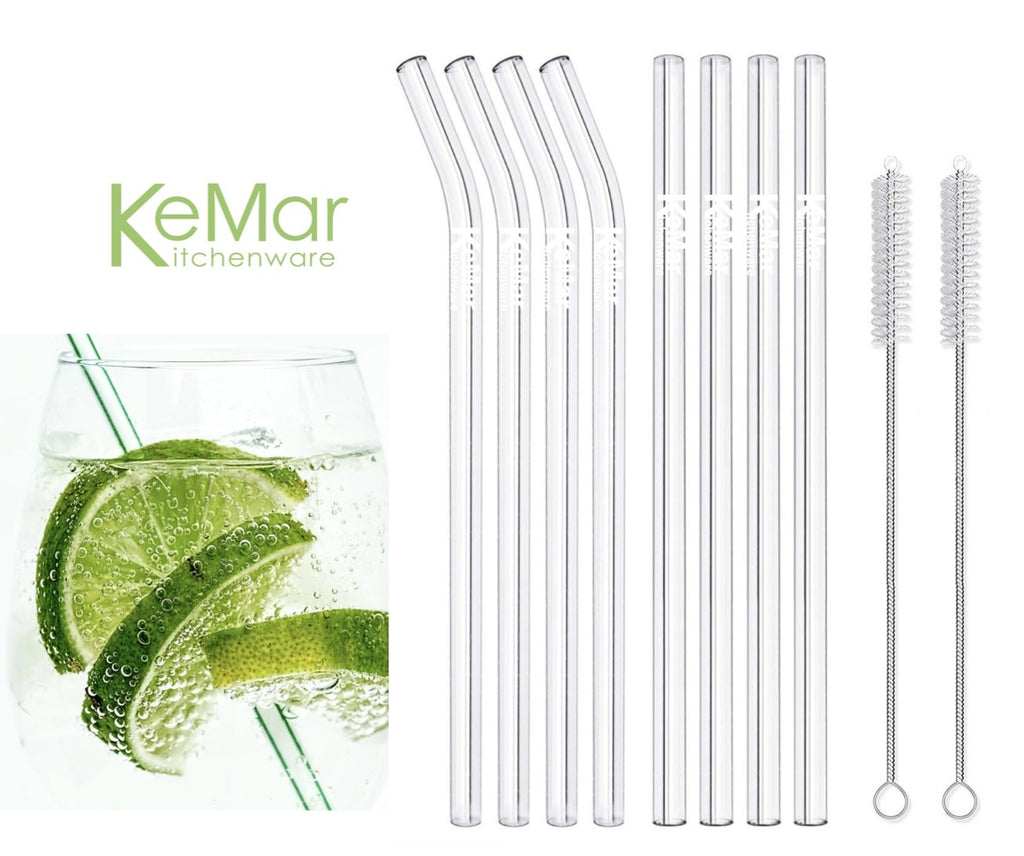 Trinkhalme aus Glas | 4 Stück Gerade | 4 Stück gebogen | 23 cm - KeMar GmbH | Kitchenware | Haushaltsgeräte