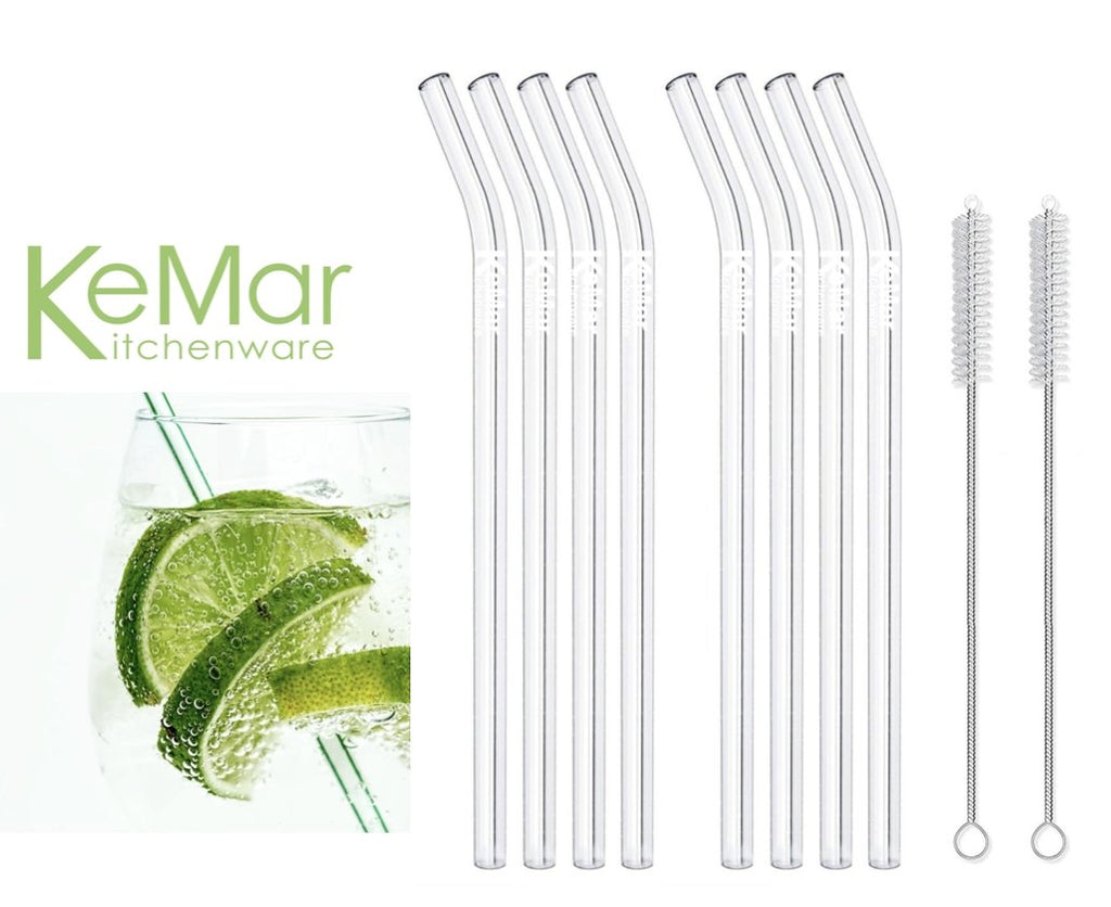 Trinkhalme aus Glas | Glasstrohhalme Gebogen | 23 cm - KeMar GmbH | Kitchenware | Haushaltsgeräte