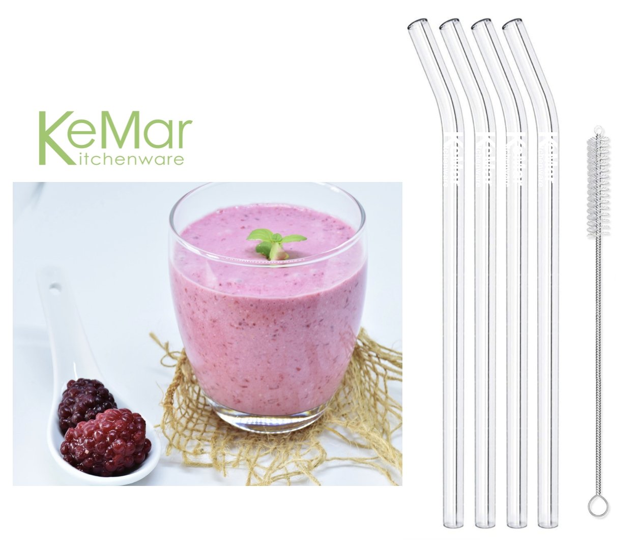 Trinkhalme aus Glas | Glasstrohhalme Gebogen | 23 cm - KeMar GmbH | Kitchenware | Haushaltsgeräte