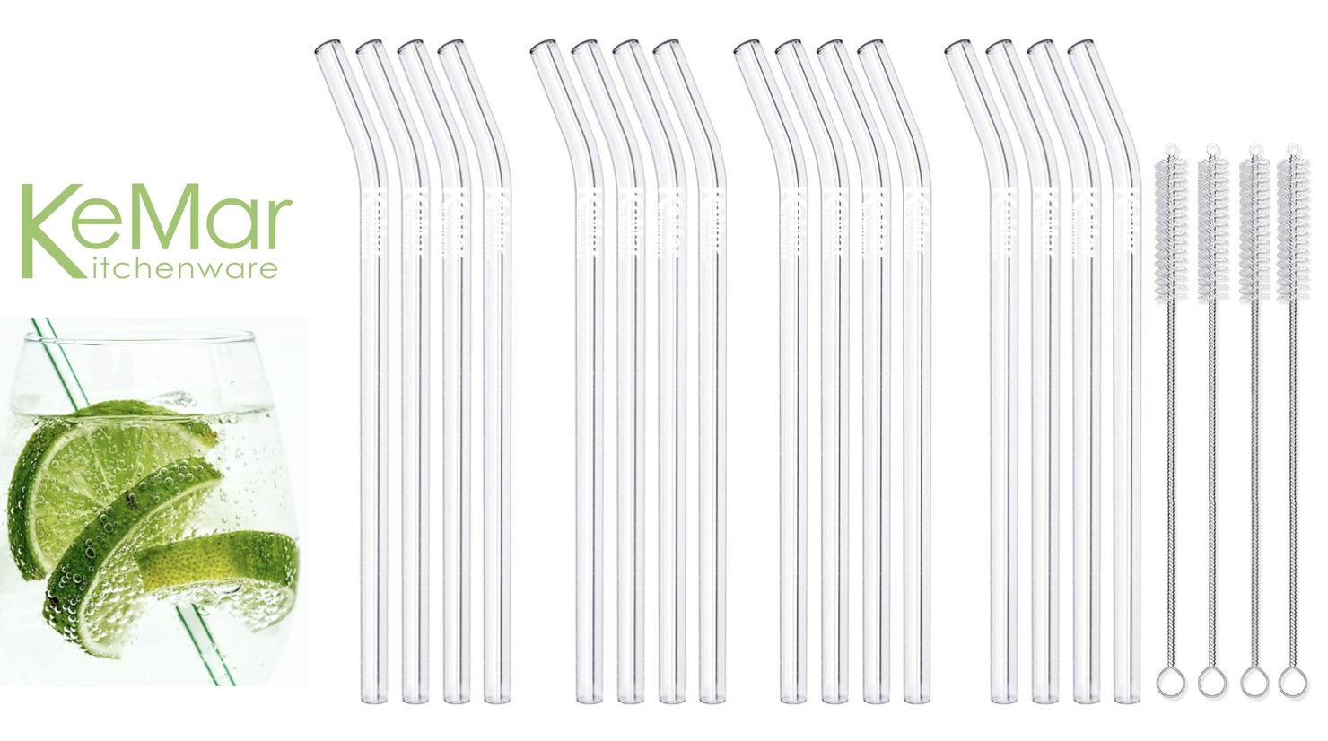 Trinkhalme aus Glas | Glasstrohhalme Gebogen | 23 cm - KeMar GmbH | Kitchenware | Haushaltsgeräte