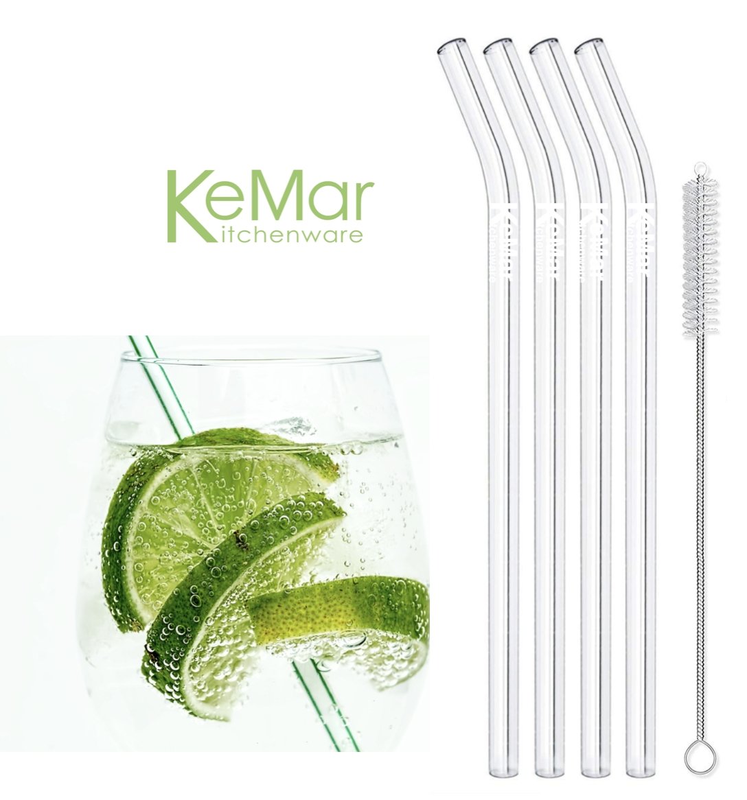 Trinkhalme aus Glas | Glasstrohhalme Gebogen | 23 cm - KeMar GmbH | Kitchenware | Haushaltsgeräte