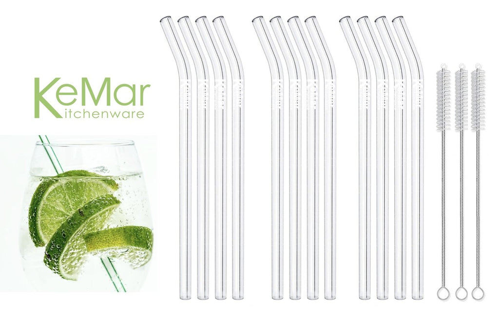 Trinkhalme aus Glas | Glasstrohhalme Gebogen | 23 cm - KeMar GmbH | Kitchenware | Haushaltsgeräte