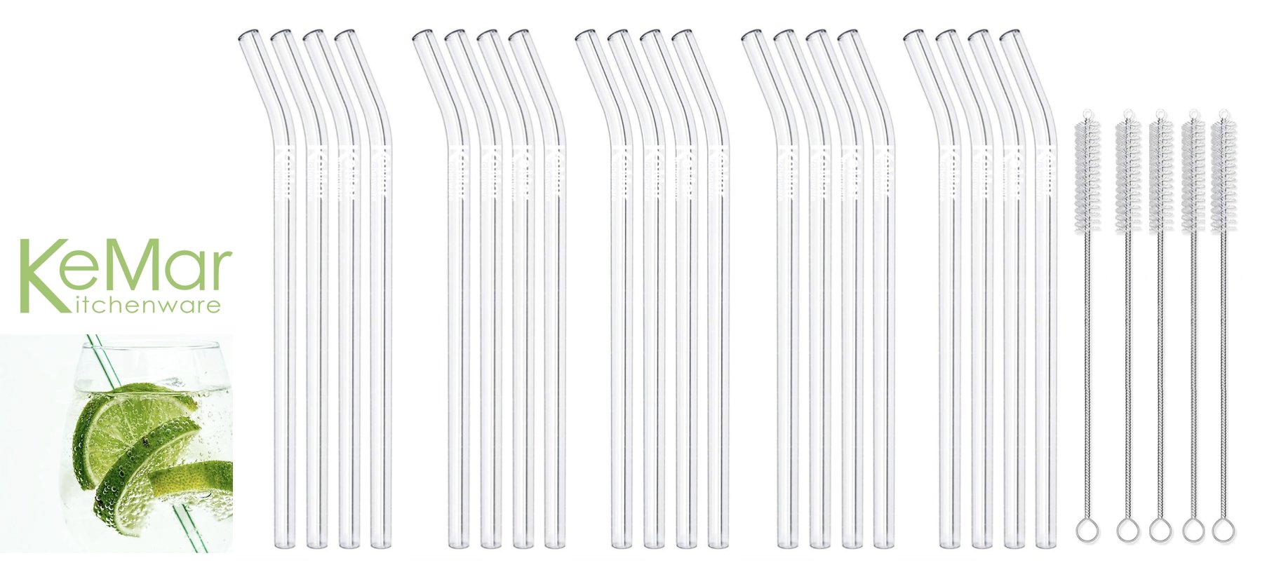 Trinkhalme aus Glas | Glasstrohhalme Gebogen | 23 cm - KeMar GmbH | Kitchenware | Haushaltsgeräte