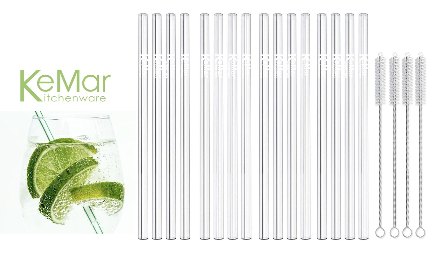 Trinkhalme aus Glas | Glasstrohhalme Gerade | 23 cm - KeMar GmbH | Kitchenware | Haushaltsgeräte